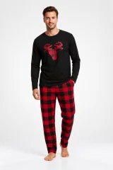 Pijama Bărbați din Polar – Bluză Neagră cu Pantaloni Roșii