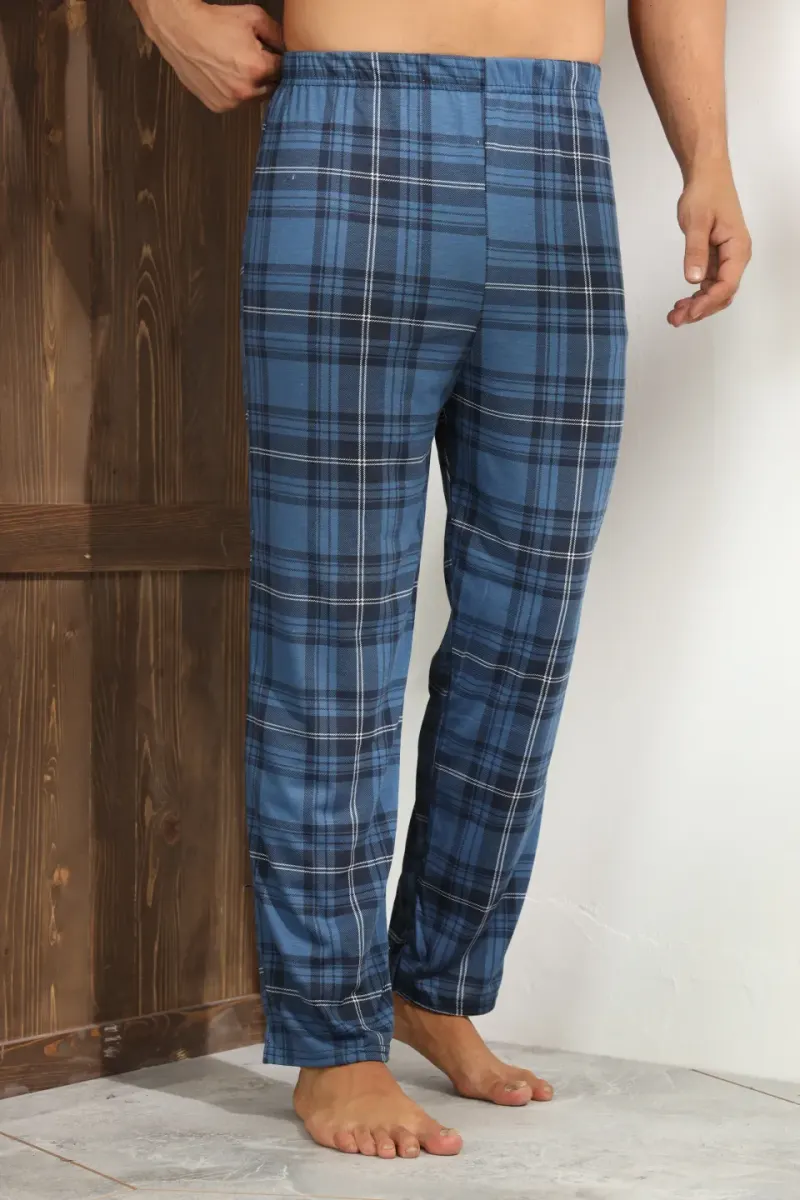 Pantaloni pijama bărbați albastru închis cu carouri albe și negre
