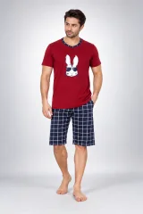 Pijama bărbat 3/4, imprimeu iepure cu ochelari, rosu