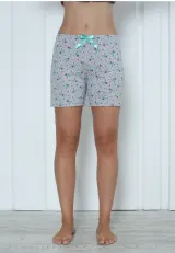 Short damă pijama, gri, imprimeu flori albastre