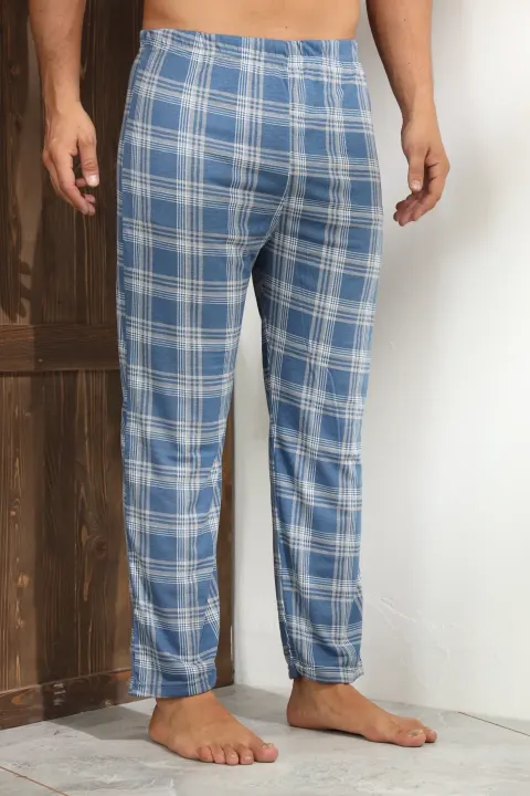 Pantaloni pijama bărbați albastru si gri in carouri