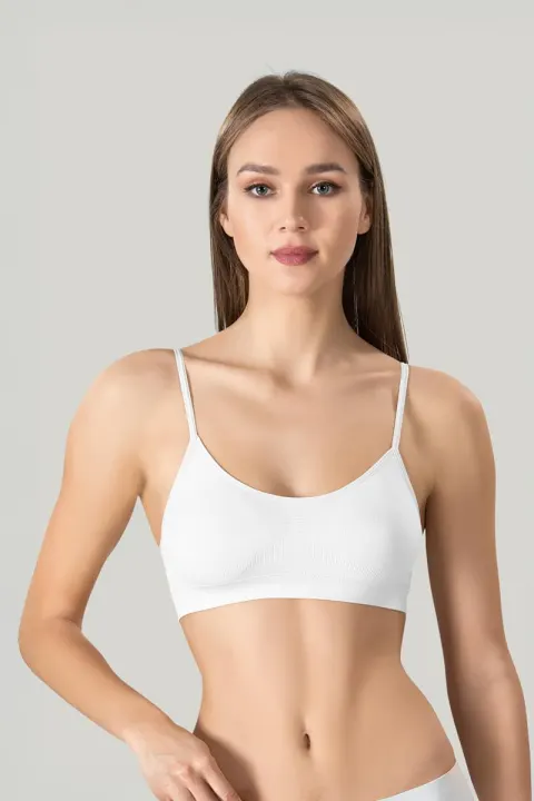 Bustieră damă Miss Fit elastică, cu bretele subțiri, bureți detașabili și design fără cusături, alb