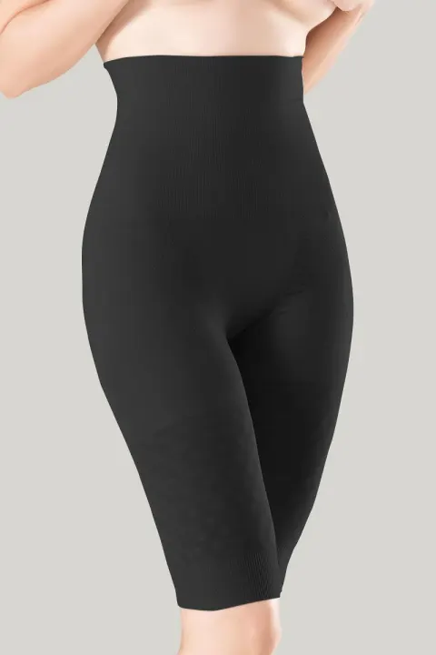 Pantaloni 3/4 damă modelatori cu talie înaltă, culoare negru