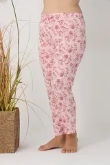 Pantaloni de pijama damă Big Size, roz cu flori