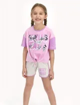 Pijama fetițe cu tricou și pantaloni scurți – „True Pals”, roz