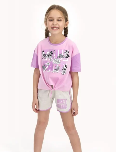 Pijama fetițe cu tricou și pantaloni scurți – „True Pals”, roz