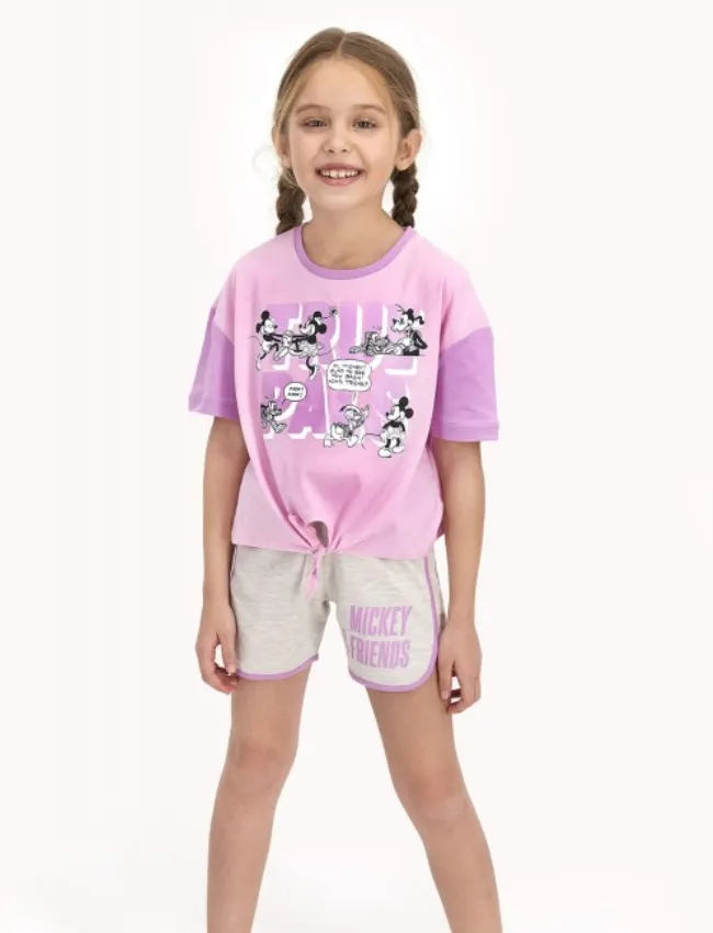 Pijama fetițe cu tricou și pantaloni scurți – „True Pals”, roz