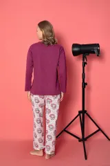 Pijama damă vătuită cu mânecă lungă și pantaloni, imprimeu Teddy