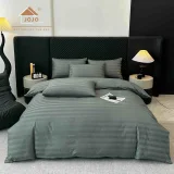 Lenjerie de Pat 100% Bumbac Damasc Deluxe, 6 Piese, Cearșaf cu Elastic 180x200 cm, Husă Pilotă 200x230 cm