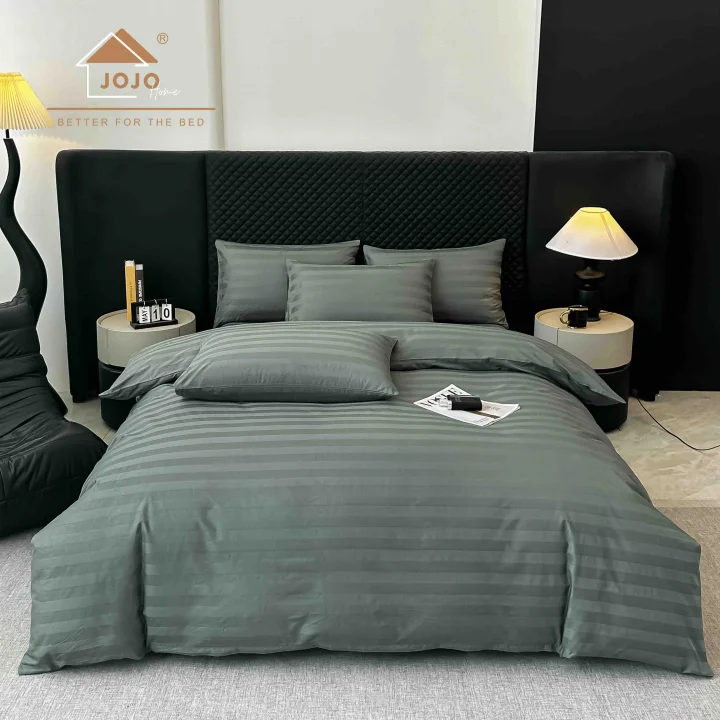 Lenjerie de Pat 100% Bumbac Damasc Deluxe, 6 Piese, Cearșaf cu Elastic 180x200 cm, Husă Pilotă 200x230 cm