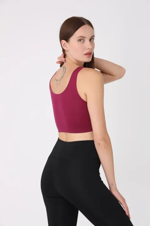 Bustieră damă lejeră, cu bretele late, fără push-up și fără balene, bordo