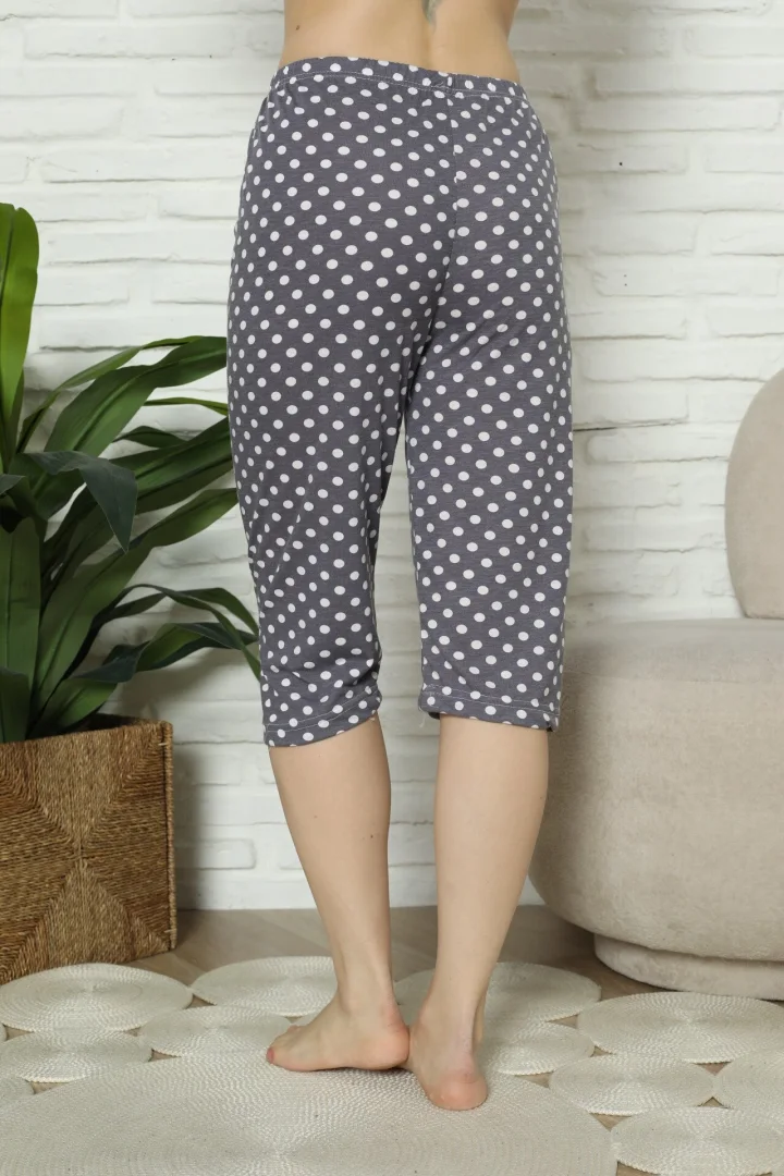 Pantaloni pijama damă 3/4, gri, imprimeu buline