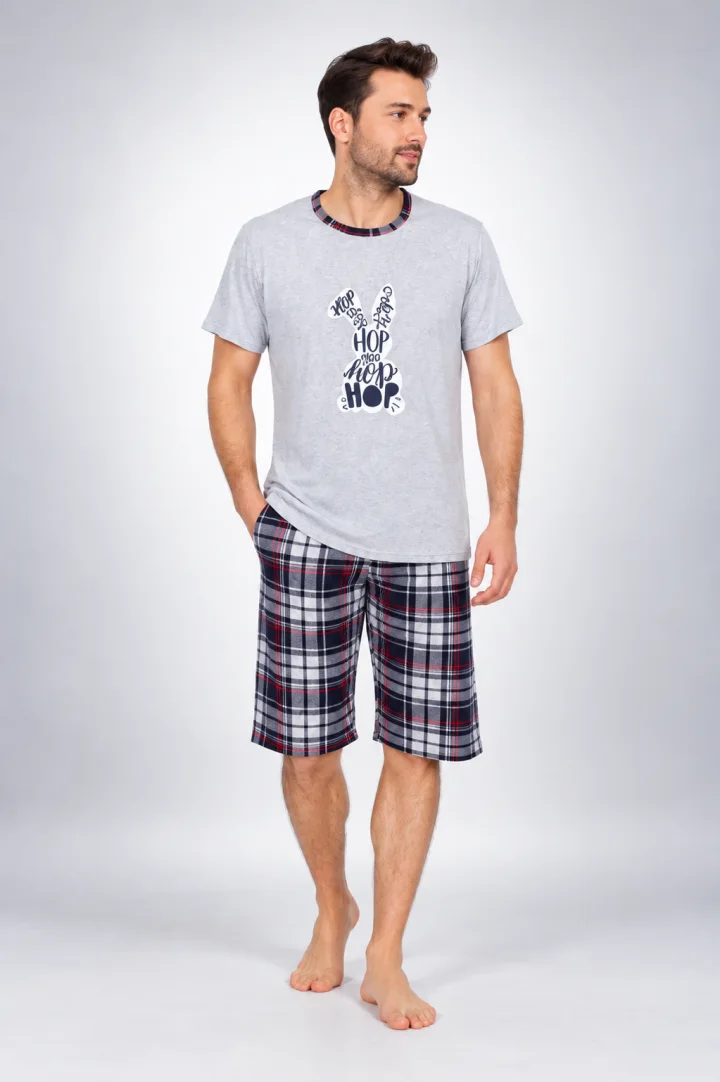 Pijama bărbat 3/4, imprimeu iepure hip-hop, gri