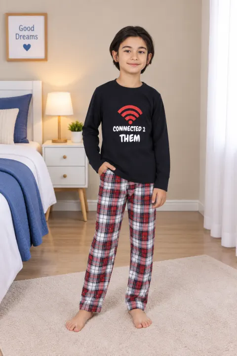 Pijama băieți „Connected To Them”, bleumarin