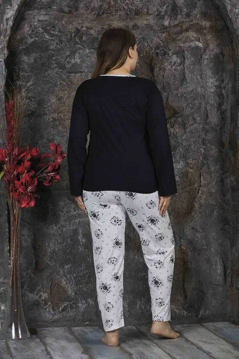 Pijama damă, cu mânecă lungă și pantaloni lungi, imprimeu floral, mov