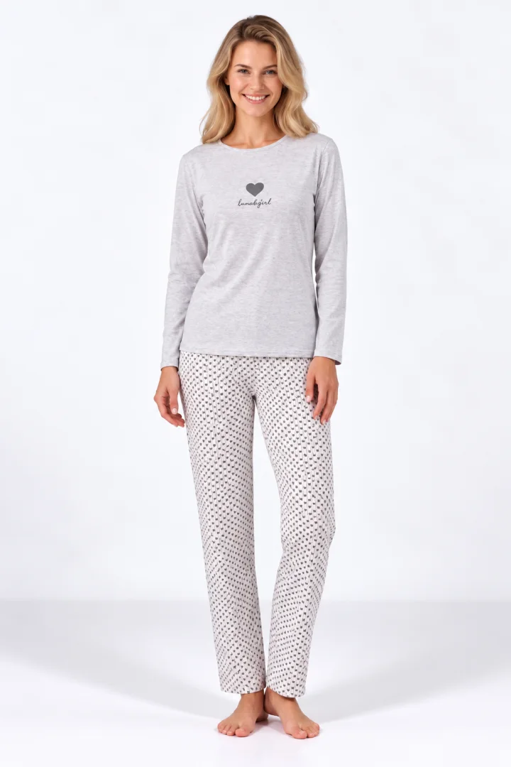 Pijama damă cu mânecă lungă și pantaloni lungi cu imprimeu