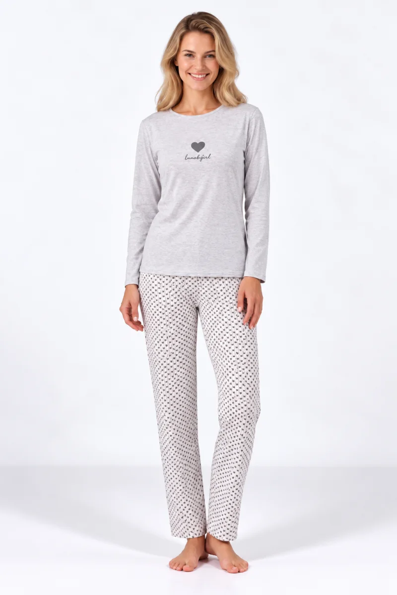 Pijama damă cu mânecă lungă și pantaloni lungi cu imprimeu