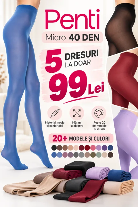 Pachet 5 Dresuri Damă Penti Micro 40 DEN – Doar 99 Lei