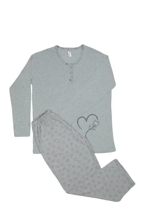 Pijama damă GRI big size din bumbac , gri