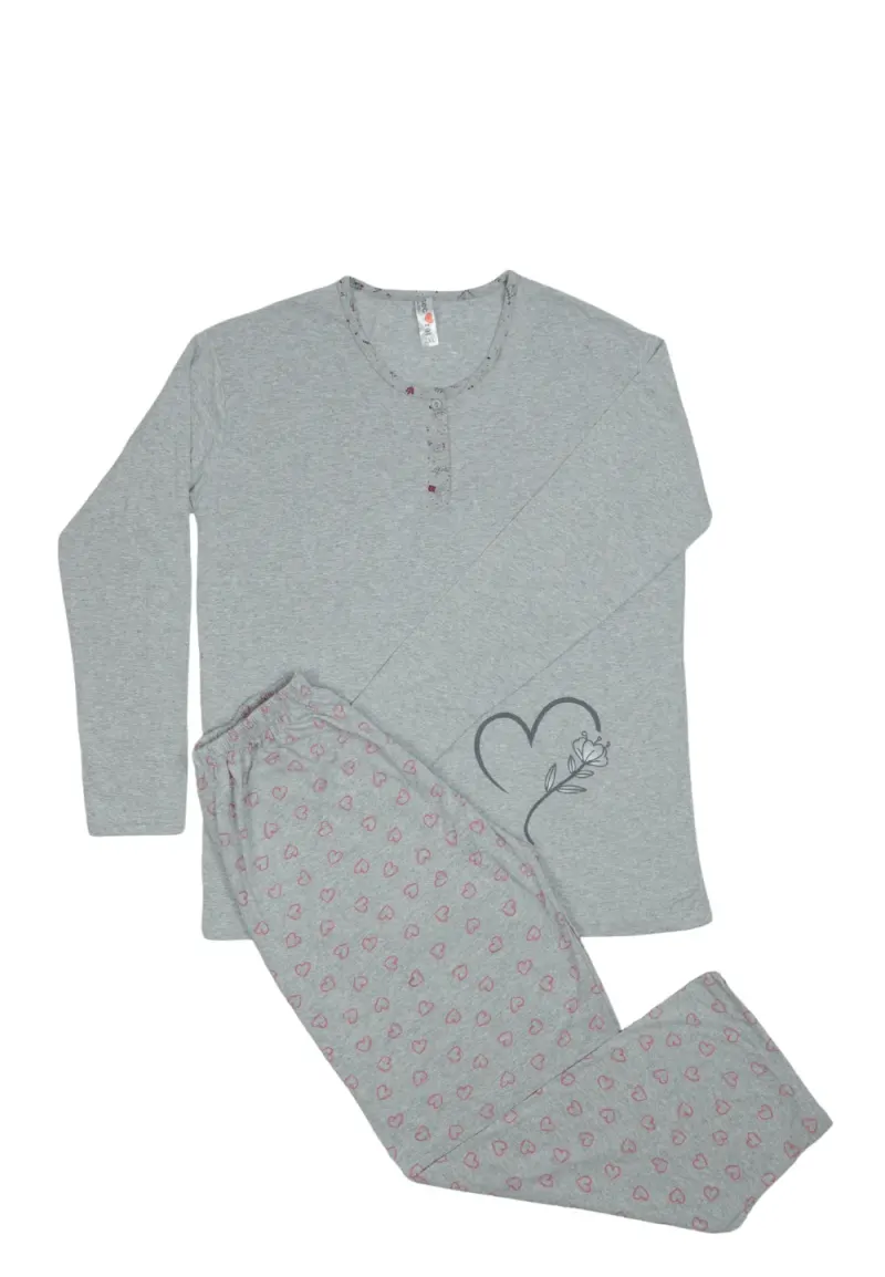 Pijama damă GRI big size din bumbac , gri