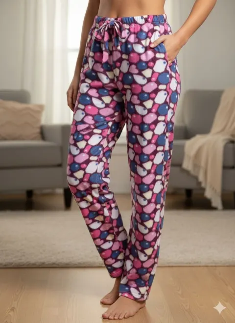Pantaloni Dama Polar , Multicolor, cu Forme Geometrice
