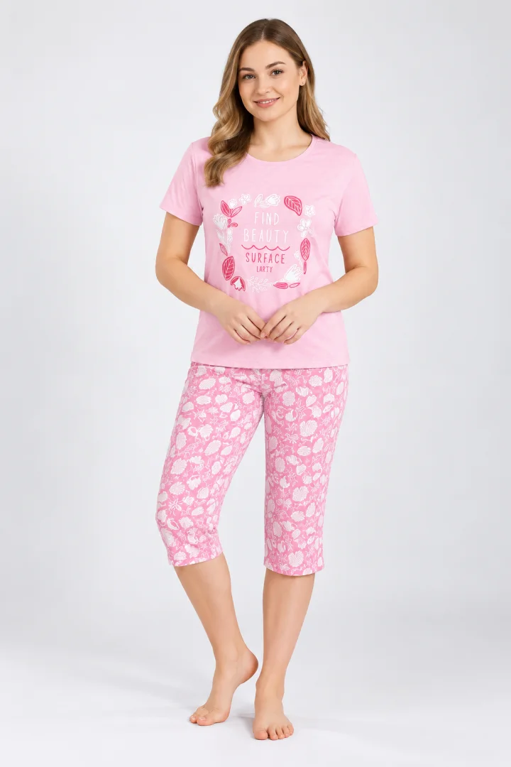 Pijama damă tricou + pantaloni 3/4 imprimeu find beauty