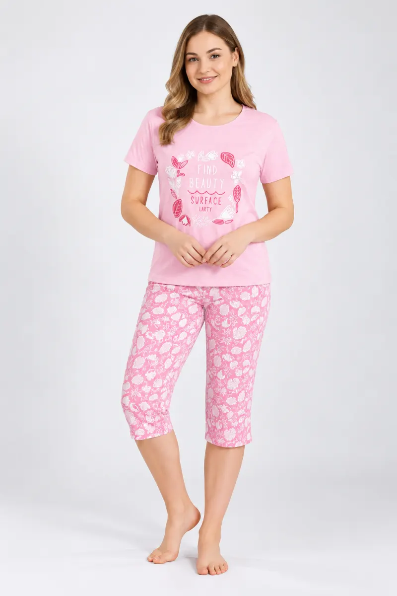 Pijama damă tricou + pantaloni 3/4 imprimeu find beauty
