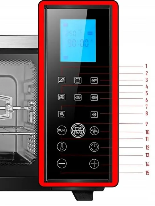 Cuptor Electric 28L, 1600W, cu Convecție, Display Digital, Temperatură Reglabilă 100–230°C, Timer 60 Minute și Programe de Gătit
