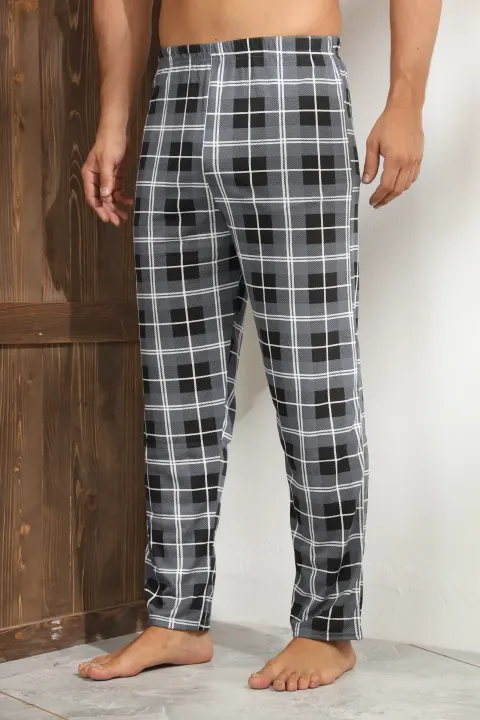 Pantaloni pijama bărbați gri cu model în carouri negru
