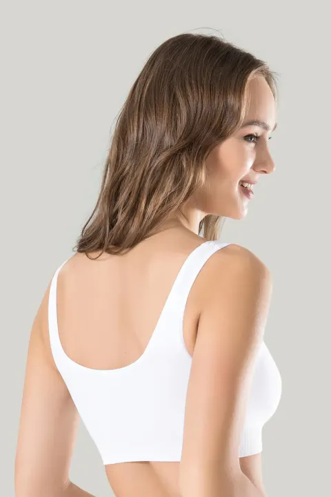 Bustieră damă Miss Fit elastică, cu bretele late, burete și design fără cusături, alb
