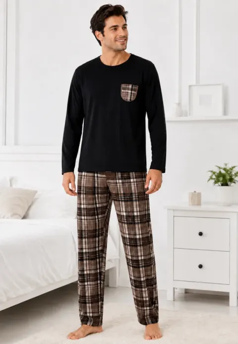 Pijama barbat nrgru cu carouri maro