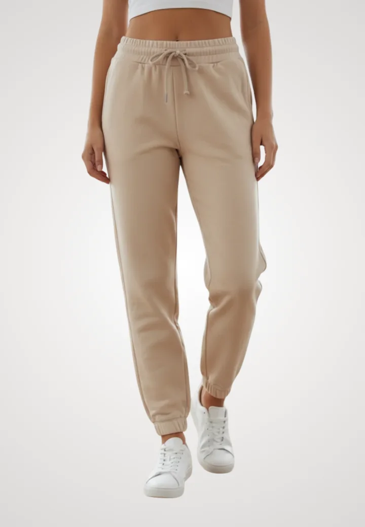 Pantaloni de trening damă din bumbac, culoare crem