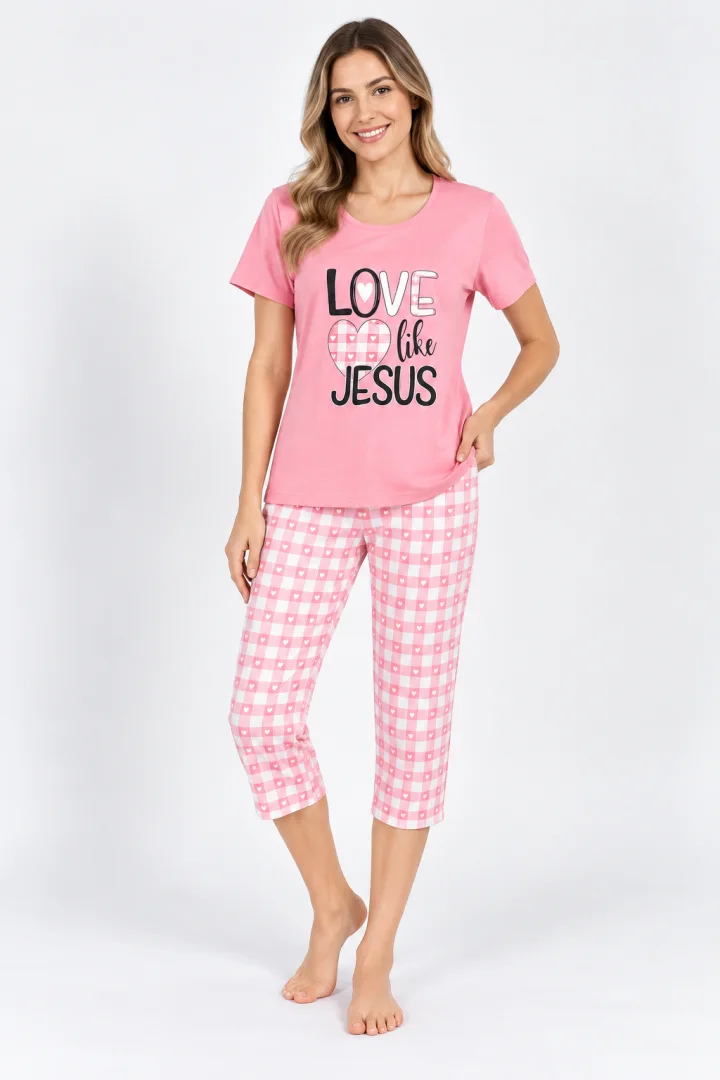 Pijama damă cu imprimeu LOVE LIKE JESUS