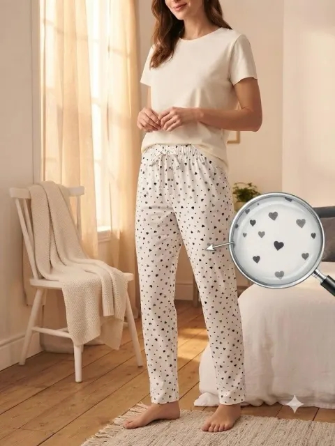 Pantaloni de pijama de dama imimioare mici NEGRE