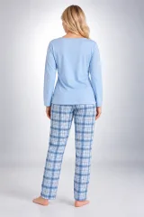 Pijama damă albastră, cu mânecă lungă și pantaloni lungi