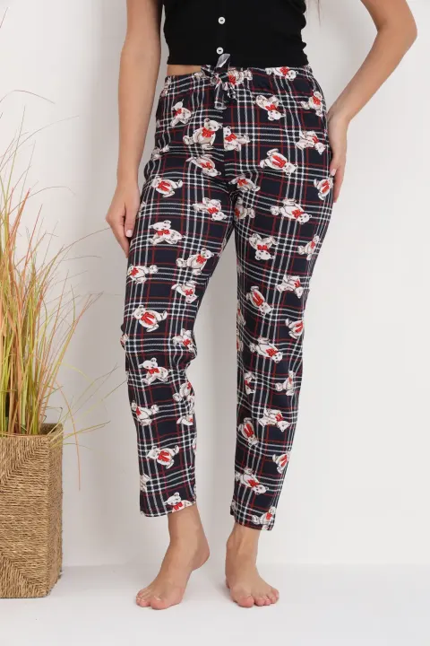 Pantaloni de pijama damă cu carouri și ursuleți