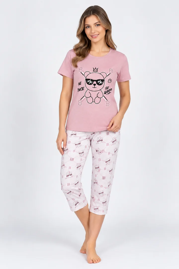 Pijama damă Rinda din bumbac „BB” cu pantaloni 3/4