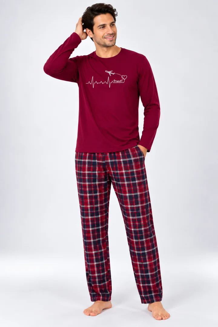 Pijama barbat bordo cu carouri