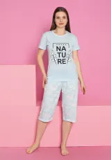 Pijama damă bumbac – imprimeu NATURE blue