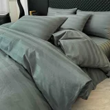 Lenjerie de Pat 100% Bumbac Damasc Deluxe, 6 Piese, Cearșaf cu Elastic 180x200 cm, Husă Pilotă 200x230 cm