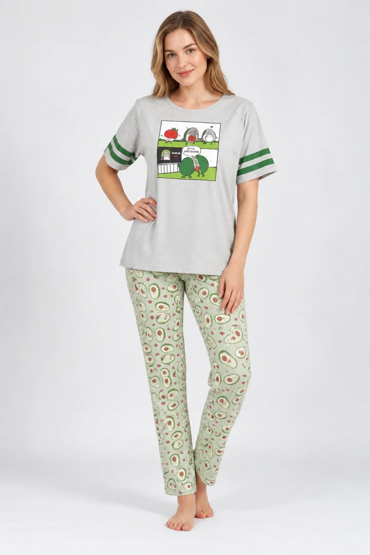 Pijama damă „Avocado” cu mânecă scurtă și pantaloni lungi