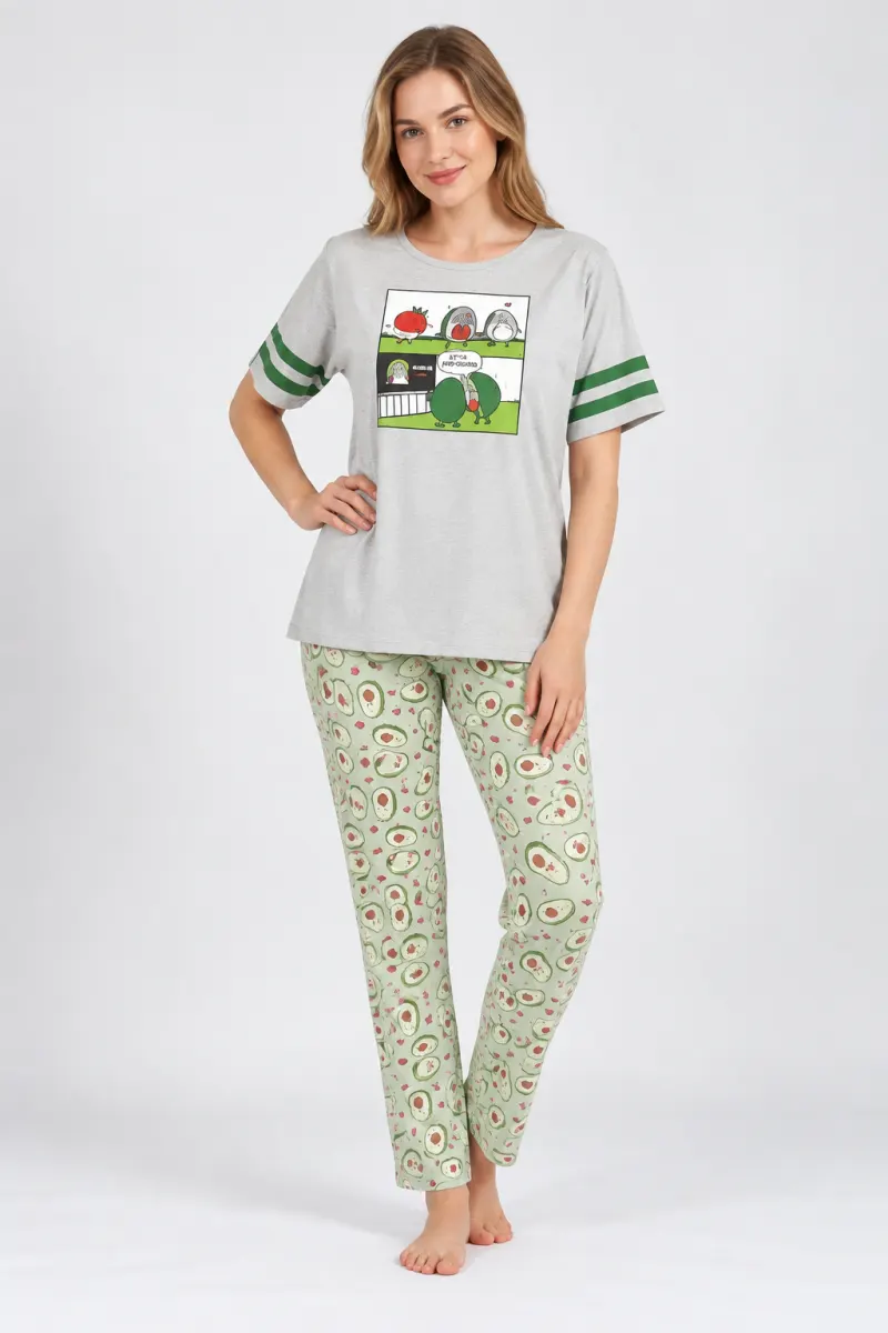 Pijama damă „Avocado” cu mânecă scurtă și pantaloni lungi