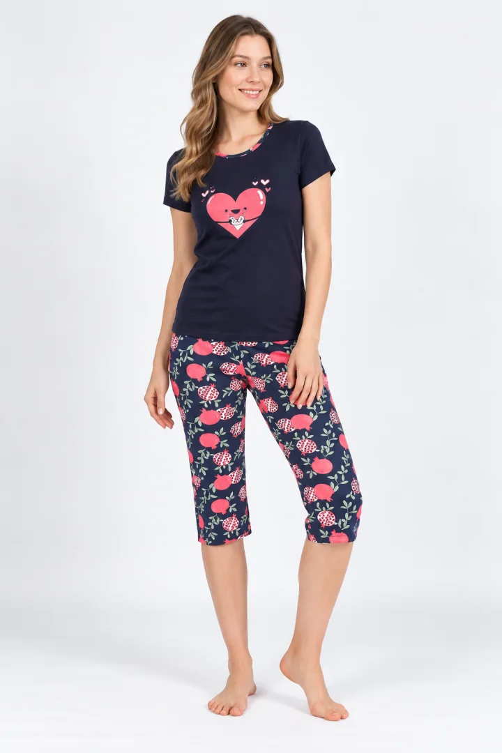 Pijama dama  cu imprimeu "Inima", negru