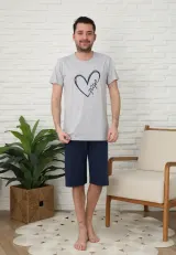 Pijama familie-bărbați 3/4 , culoare gri, imprimeu inima