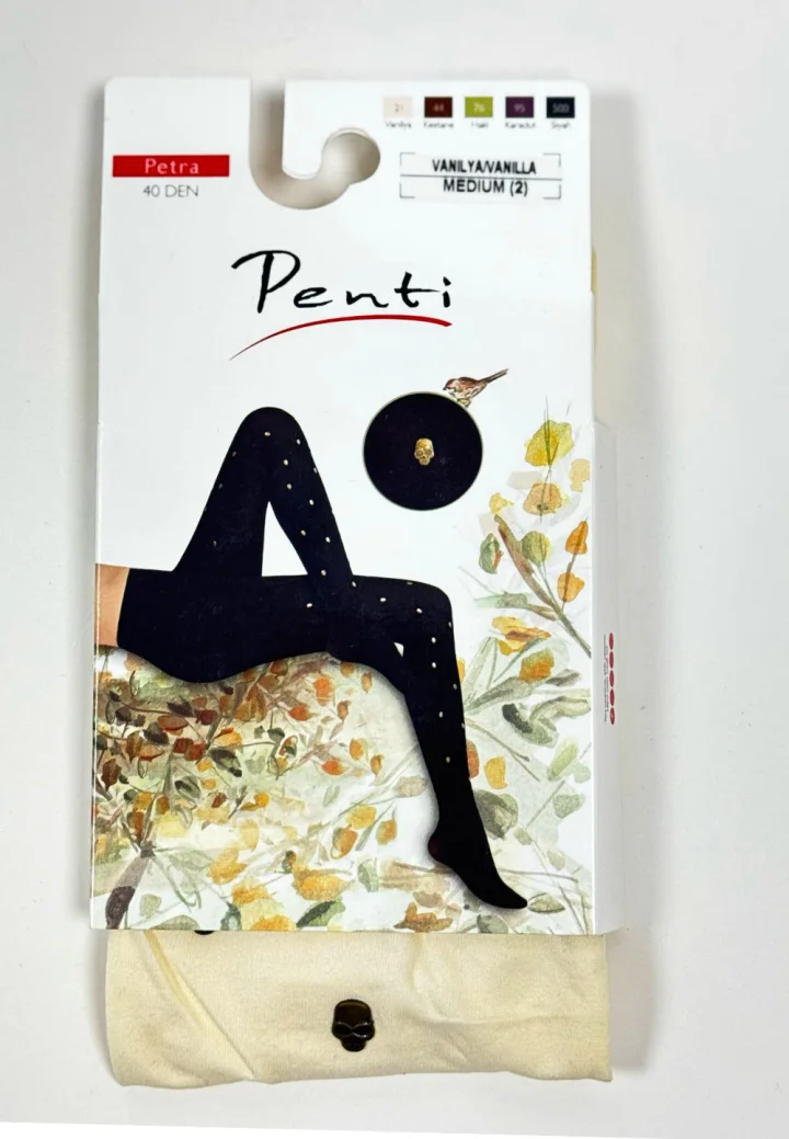 Dres damă Penti 40 DEN ,,Petra''- imprimeu craniu, culoare  vanilie