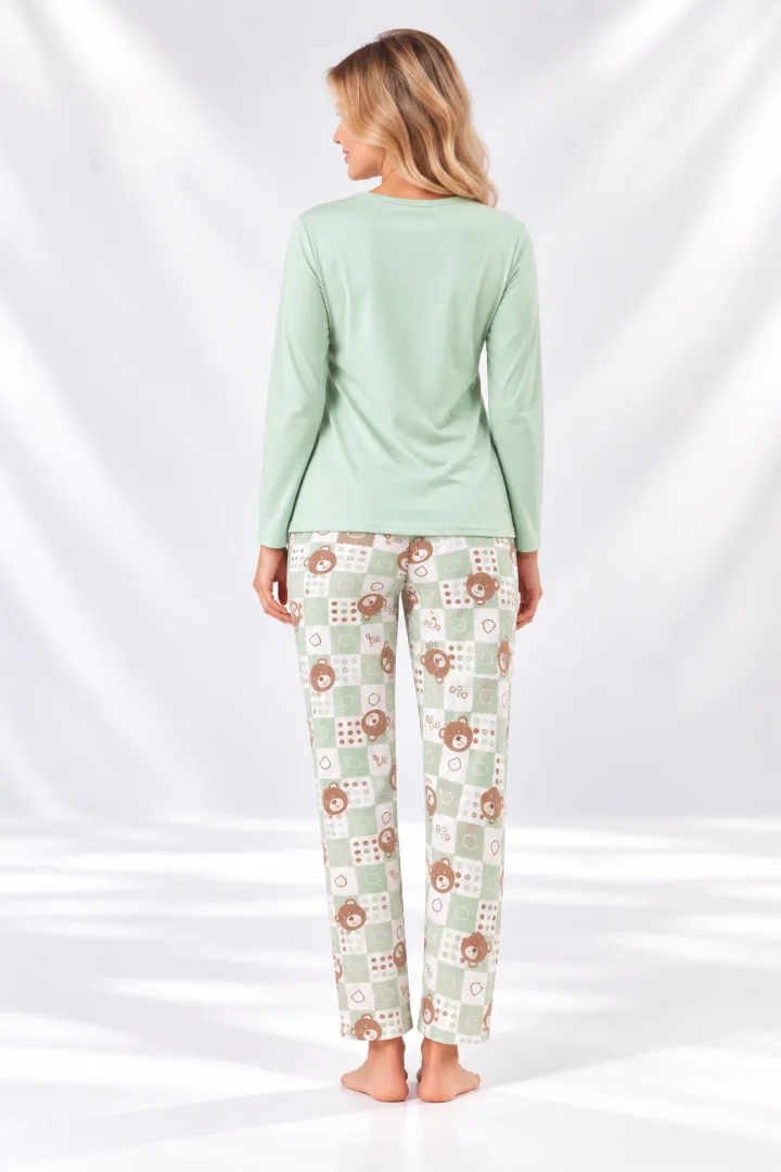 Pijama damă cu mânecă lungă și pantaloni lungi cu imprimeu