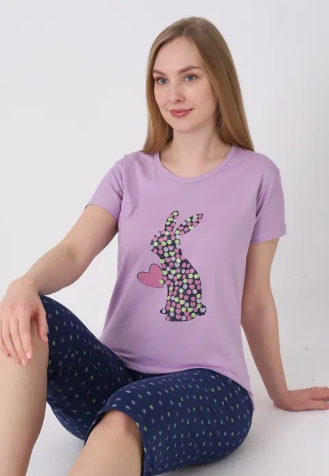 Pijama damă cu model de Paște, mov