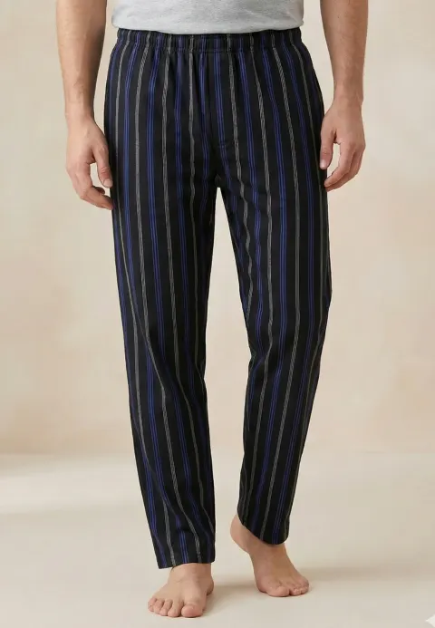 Pantaloni lungi de pijama bărbătești culoare negru imprimeu dungi alb cu rosu
