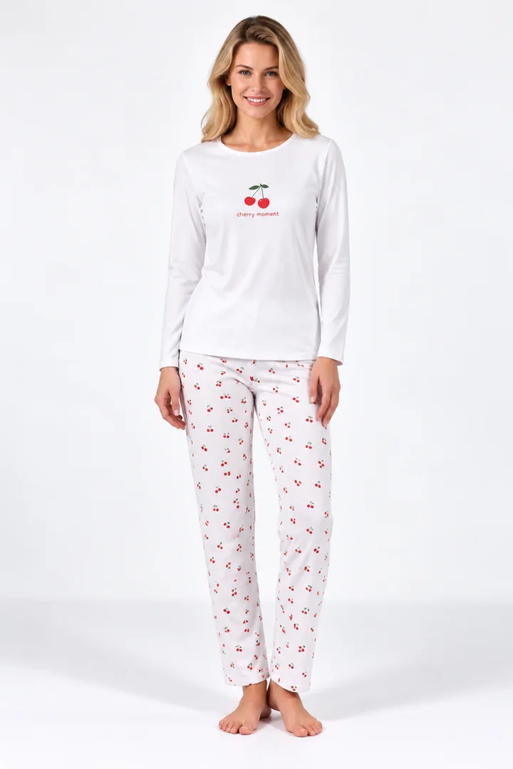 Pijama damă cu mânecă lungă și pantaloni lungi cu imprimeu