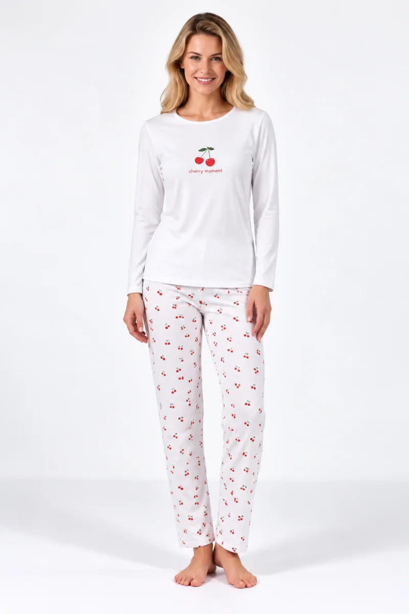 Pijama damă cu mânecă lungă și pantaloni lungi cu imprimeu